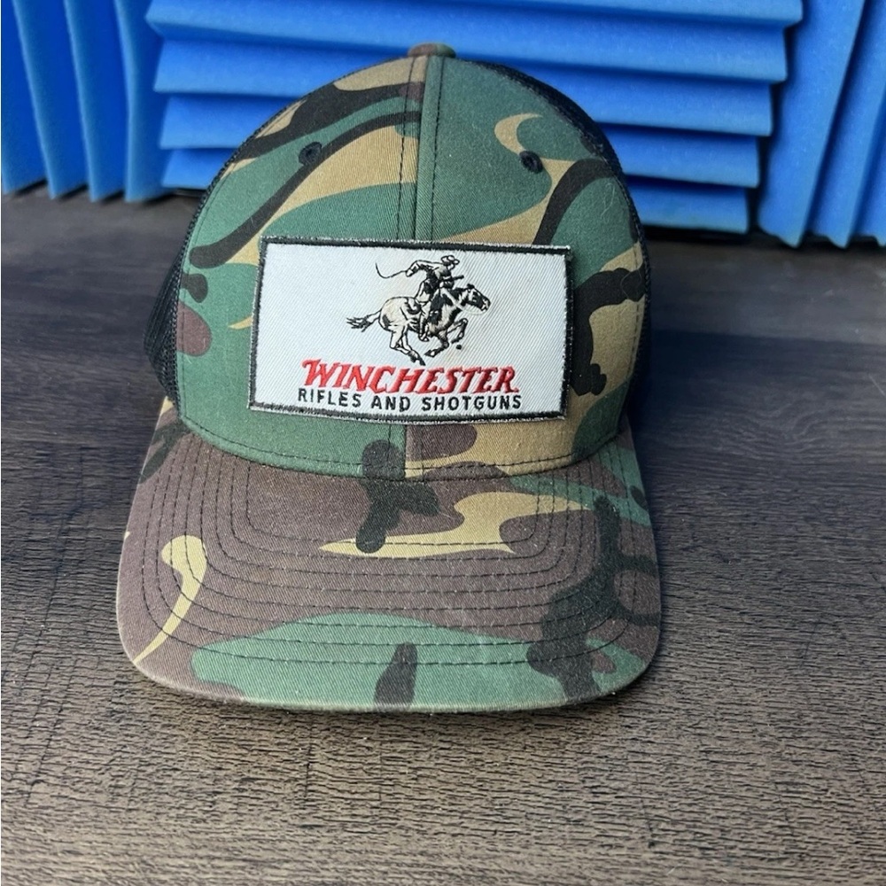 Green and Brown Camouflage Hat with Structured Front
